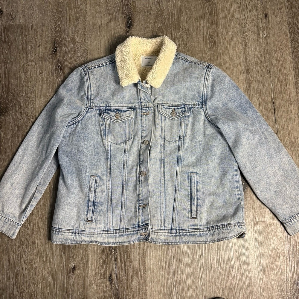 Old Navy Sherpa-Lined Jean Jacket Women's XXL‎  Light Wash Denim Trucker 450952